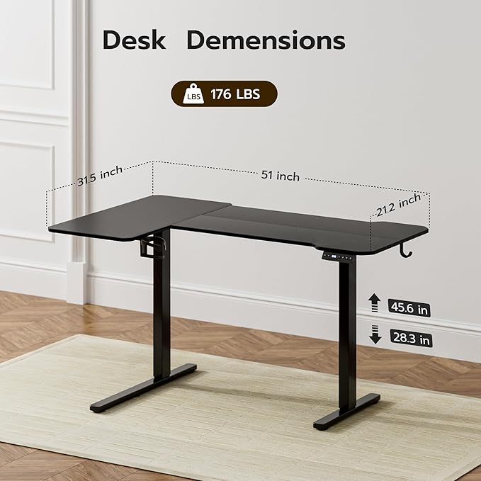 51" Reversiable L-Shaped Electric Standing Desk Adjustable Height Gaming Stand - Image 3