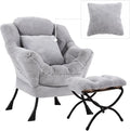 Lazy Chair with Ottoman, Comfy Reading Lounge Chair with Footstool & Throw by YOTATING