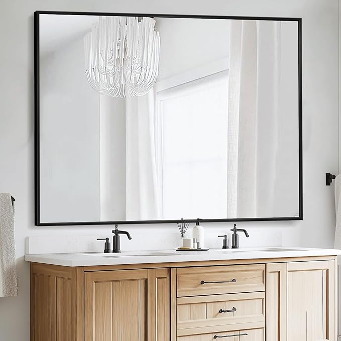 Bathroom Mirror, Rectangular Aluminum Alloy Frame Contemporary Hanging Mirror - Image 2