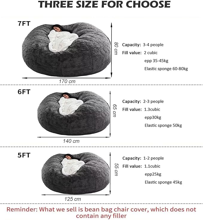 BCU 6FT Bean Bag Chair for Adults and Kids Without Filler Giant Stuffed Animal - Image 4