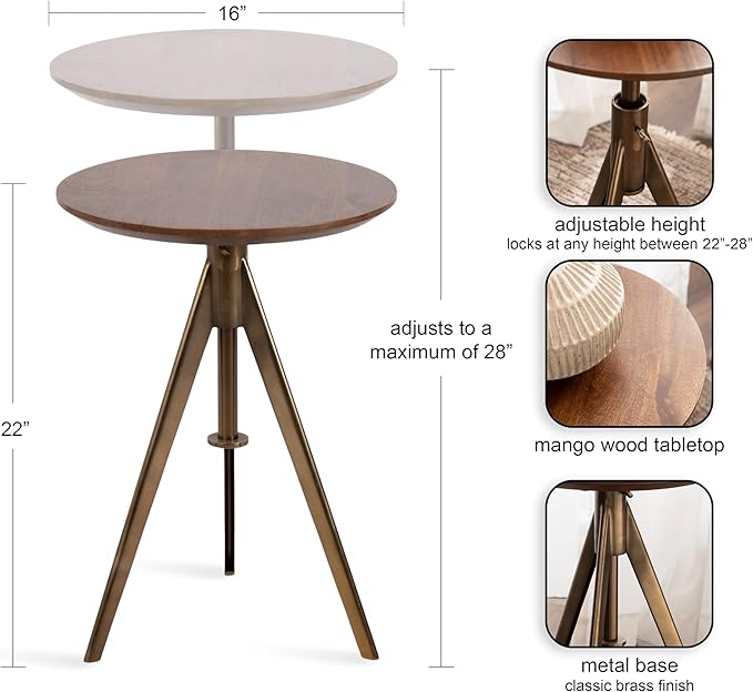 Kate and Laurel Keres Mid-Century Adjustable-Height Round Pedestal Side Table - Image 3