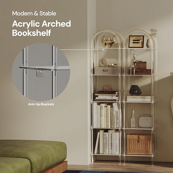 5-Tier Acrylic Arched Bookcase, 13.8''W x 11.8''D x 57.1''H, Open Display Book - Image 6