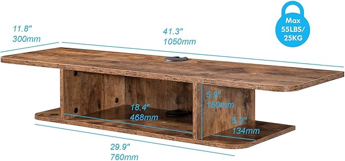 FITUEYES Floating TV Stand Wall Mounted, 2 Tier Floating Entertainment Shelf - Image 6
