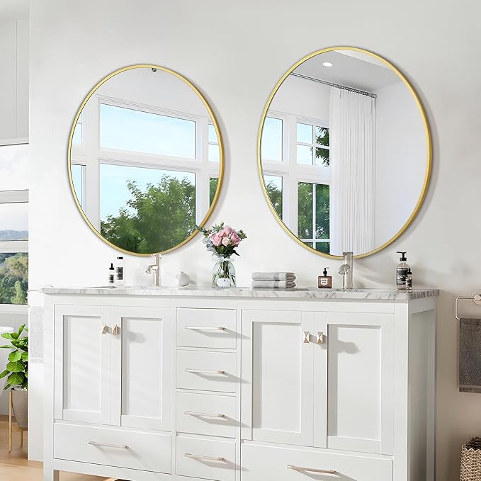 Gold Round Mirror 30 Inch Circle Mirror Bathroom Mirror Large Round Mirrors - Image 2