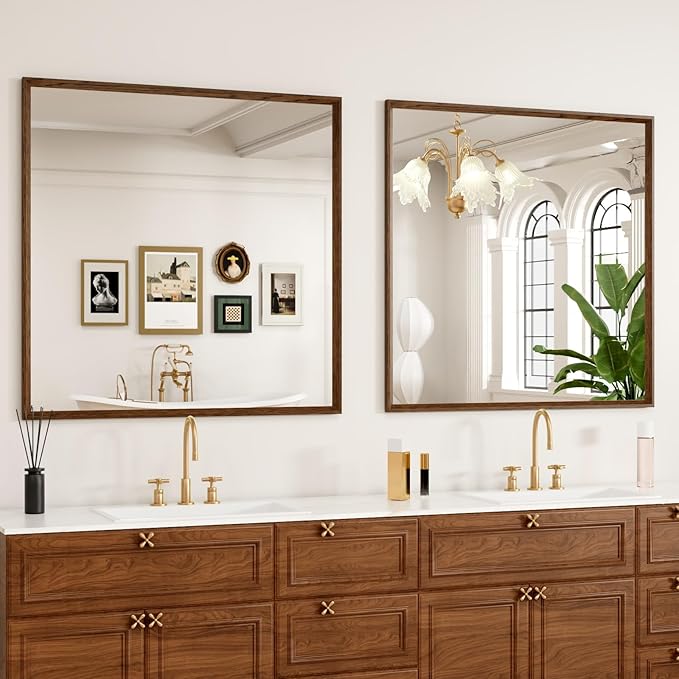 Bathroom Vanity Mirror 36x36 Inch, Walnut Rectangle Bathroom Mirror, 4MM - Image 8