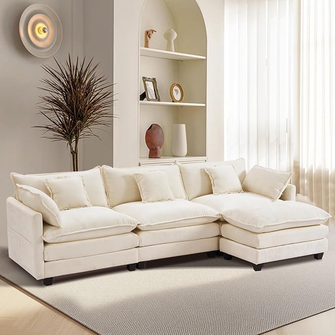 Furniliving 112‘’ L-Shaped Sofa, Luxury Chenille Modular Sectional Couches by FurnilivingFurnitureforHome