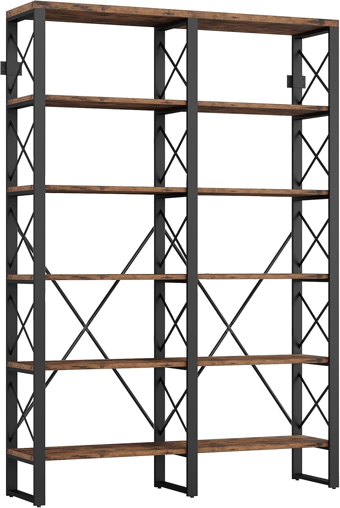 IRONCK Bookshelf Double Wide 6-Tier 76" H, Open Large Bookcase, Industrial by IRONCK