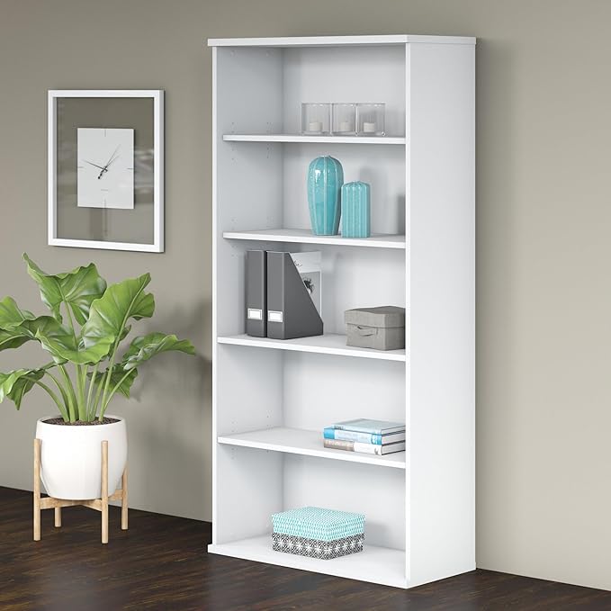 Bush Business Furniture Studio C Tall 5 Shelf Bookcase in White, Large Bookshelf - Image 2
