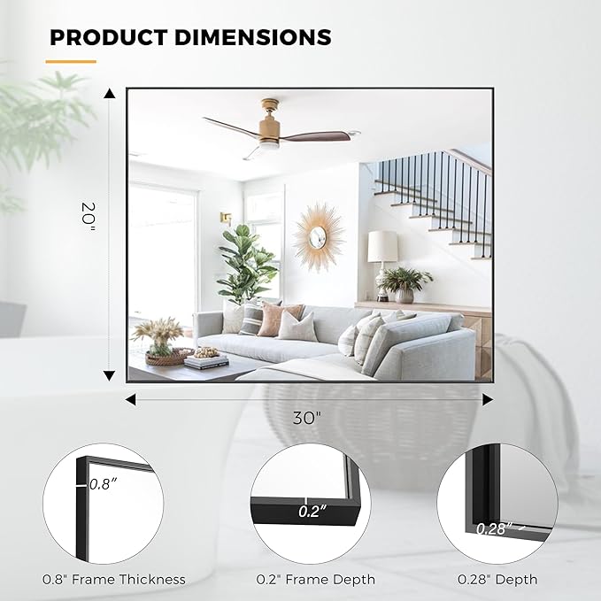 20x30 Inch Black Bathroom Mirror - Image 9
