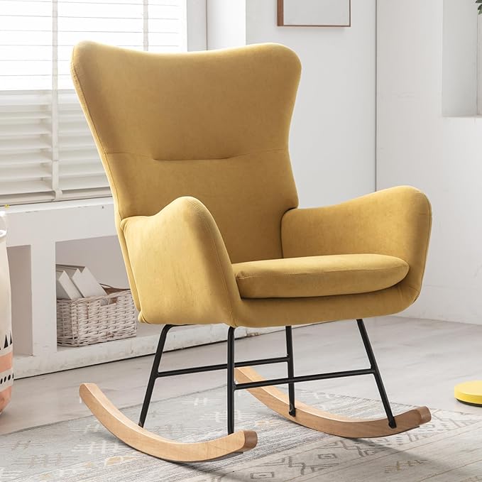 Phoenix Home Rocking Chair Nursery Velvet Upholstered Glider Rocker Rocking - Image 8