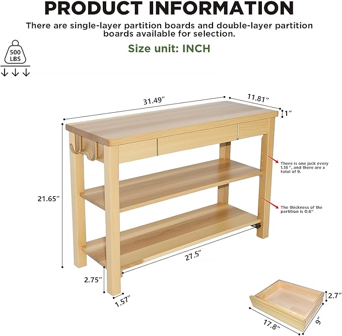 Wood Shoe Bench Entryway with Drawer: 2-Tiers Wooden Storage Shoe Rack with - Image 2