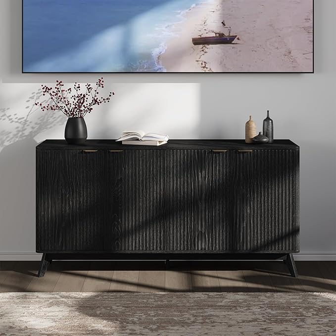 Buffet Cabinet with Storage, Fluted Multifunctional Storage Cabinet with 4 Doors - Image 8