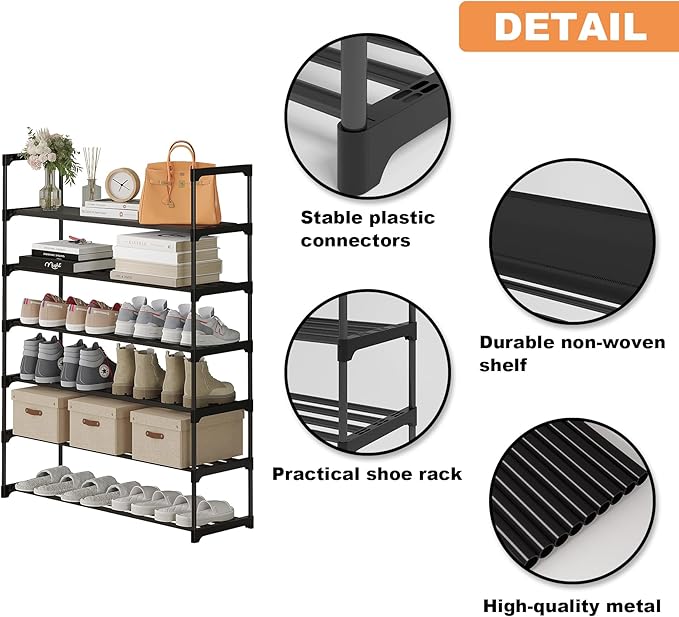 Calmootey 6-Tier Shoe Rack, Tall Large Capacity 30 Pairs Shoes Storage Organizer - Image 8