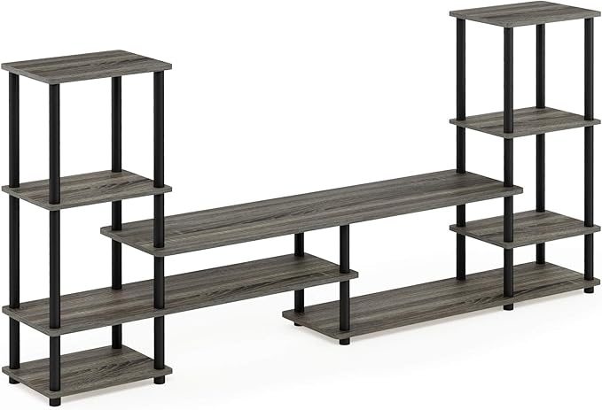 FURINNO Turn-N-Tube Grand Entertainment Center, French Oak Grey/Black - Image 4