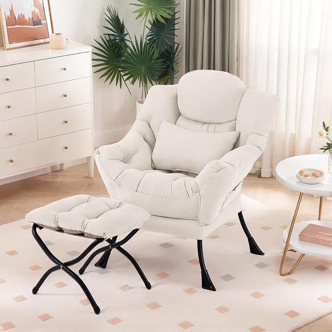 Lazy Chair with Ottoman, Comfy Fabric Accent Lounge Arm Chair with Lumbar - Image 7