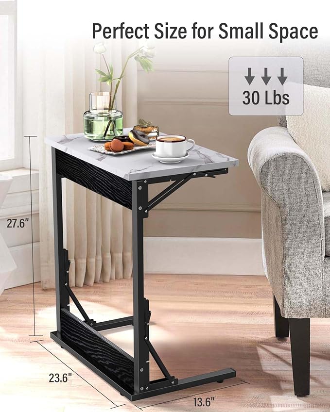 Tatub 24" Folding TV Tray Table, Marble C Shaped End Table - Image 2