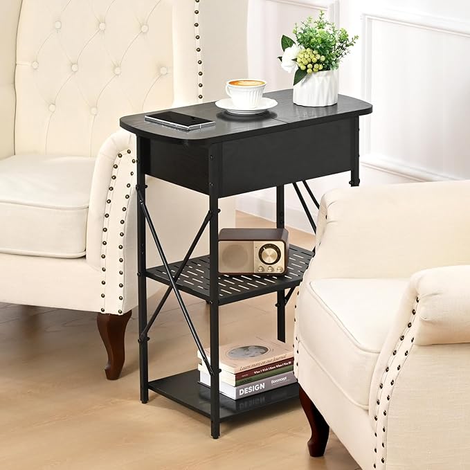 Narrow End Table with Charging Station, Side Table with 3 USB Ports and 2 AC - Image 8
