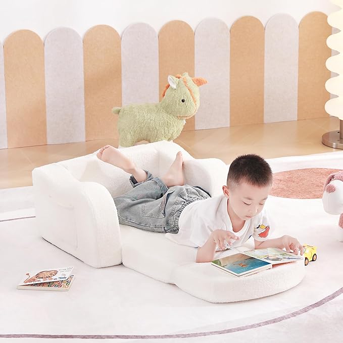Tiita Kids Chairs for Toddler, 2-in-1 Toddler Soft Sherpa Couch Fold Out - Image 7