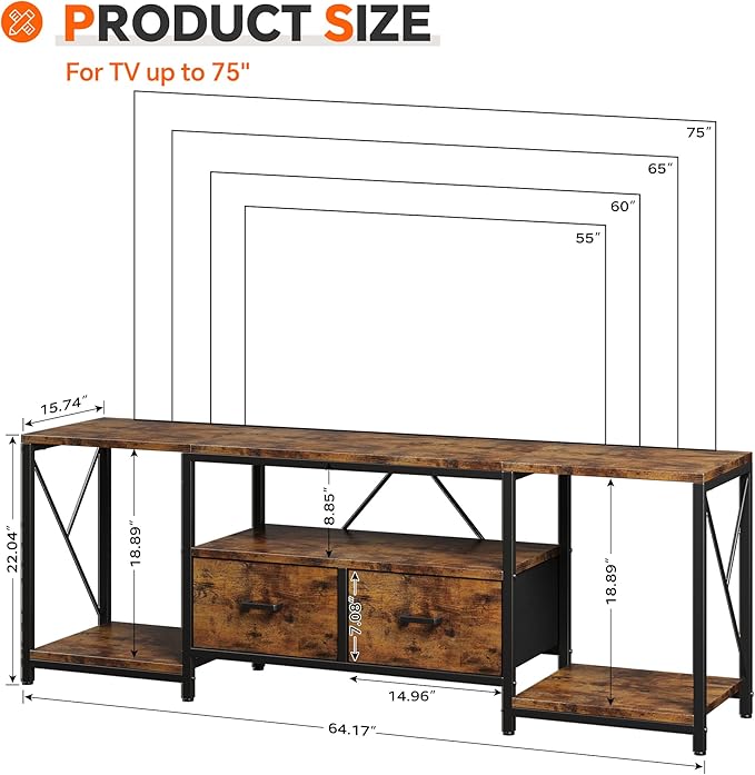 Homeiju TV Stand for TVs up to 75 Inch, Entertainment Center - Image 2