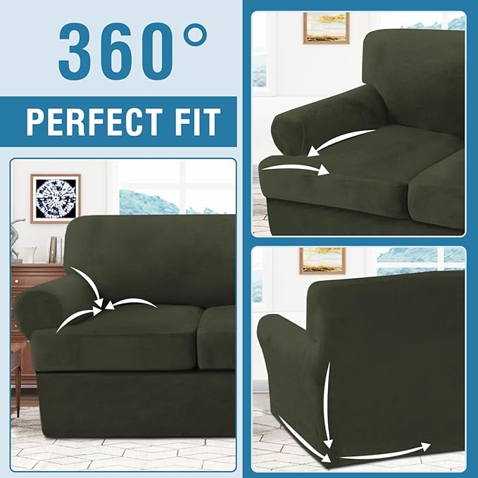 H.VERSAILTEX Sofa Cover 3 Piece T Cushion Loveseat Slipcovers Thick Velvet - Image 7