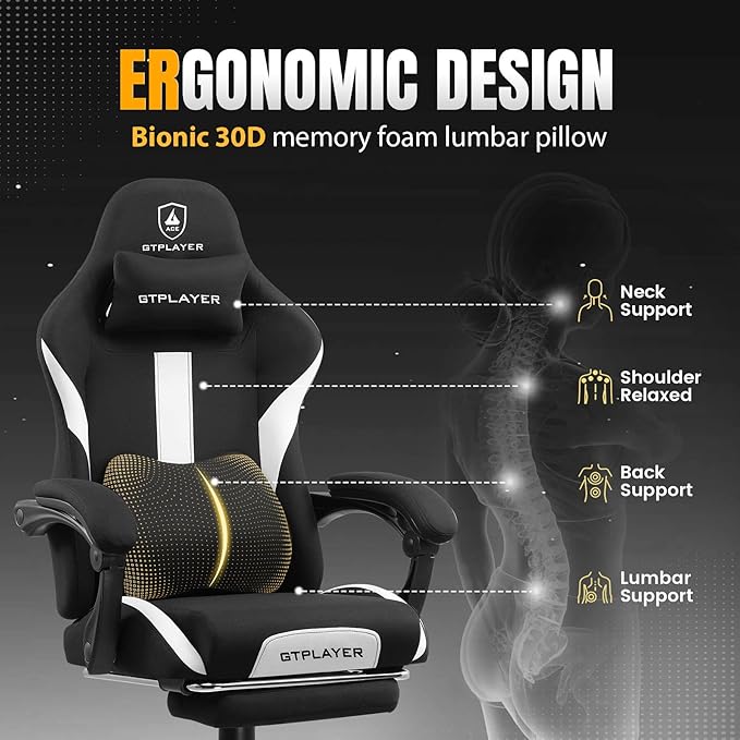 GTRACING Gaming Chair with Foot Rest & Pocket Spring Cushion, Breathable Fabric - Image 5