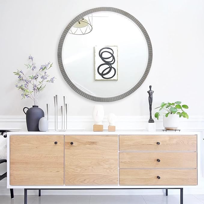 35" Round Wood Mirror, Rustic Circle Wall Mirror - Image 6
