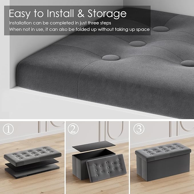 PRANDOM Jumbo Ottoman with Storage Velvet Folding Small Square Foot Stool with - Image 4