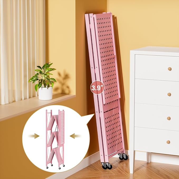 ALANNG Storage Shelves with Wheels, Bookshelf with Storage, No Assembly Metal - Image 6
