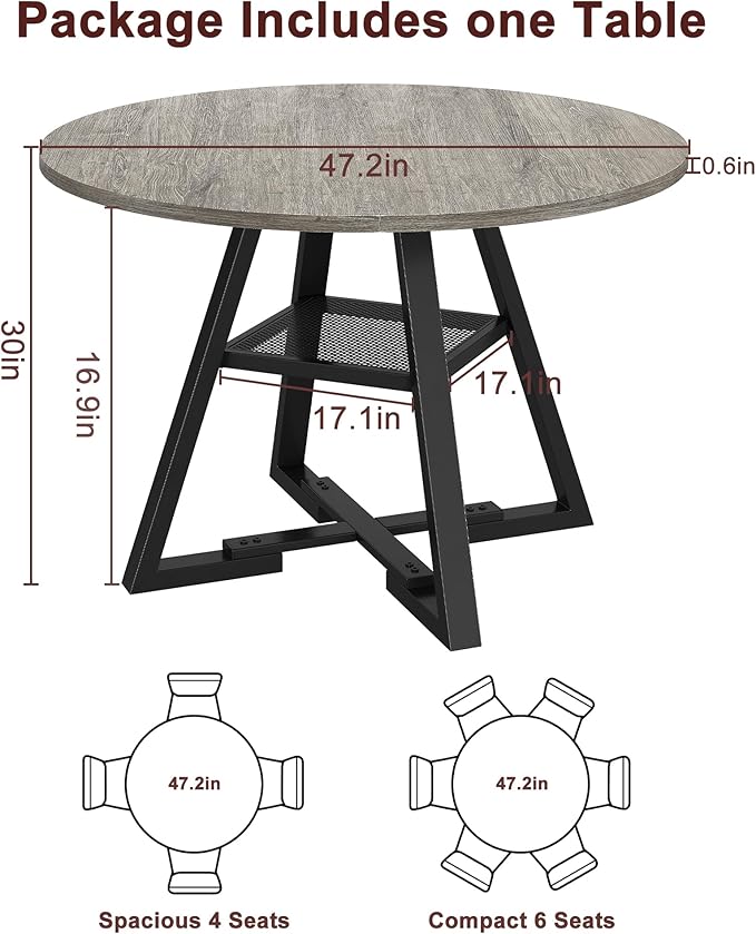 Round Dining Table for 4, Kitchen Dining Room Circle Dinner Pedestal Table - Image 2