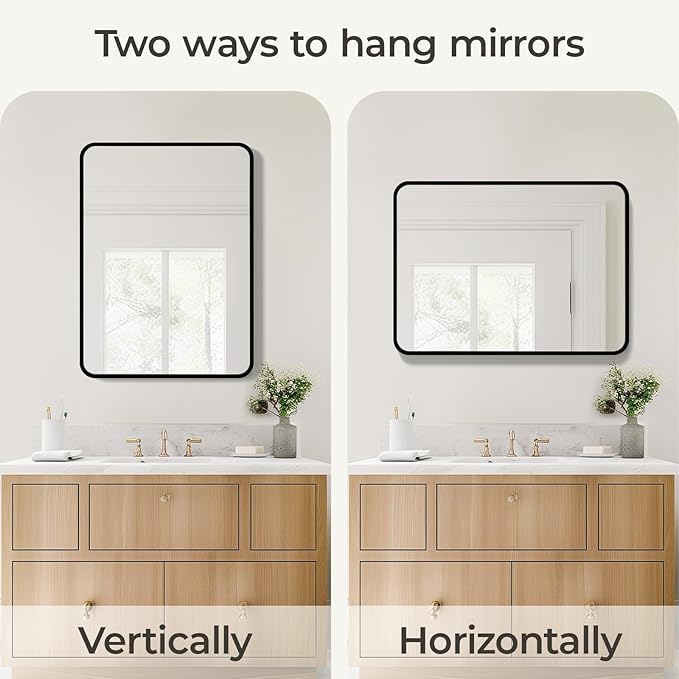 USHOWER Black Bathroom Mirror for Over Sink 22 x 30 Inch, Matte Black Rectangle - Image 5