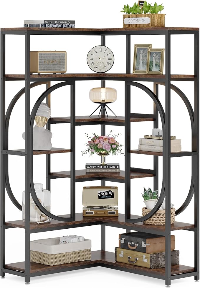 LITTLE TREE Large Corner Bookshelf Industrial Bookcase by LITTLETREE