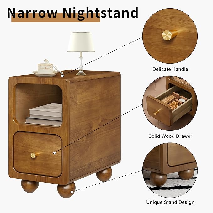 Small Narrow Nightstand with Drawers, Solid Wood Nightstand, Walnut Night Stand - Image 4