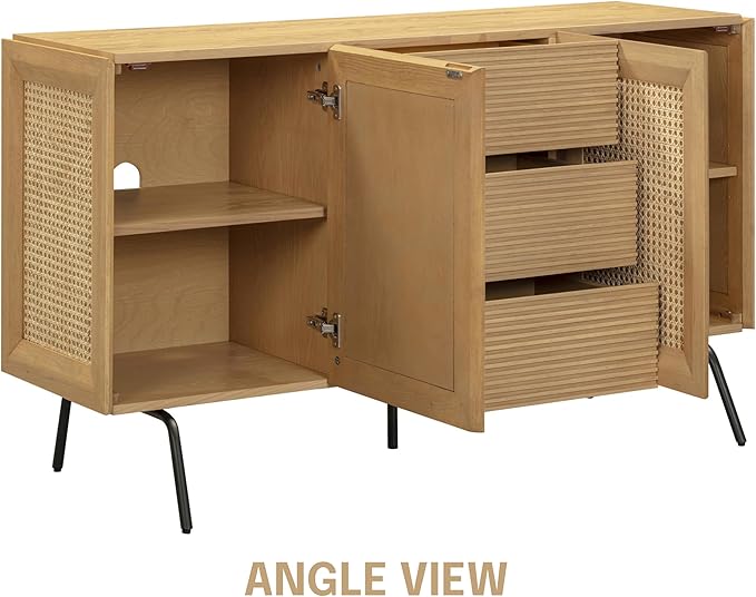 NTC MOSSIC Sideboard with 2 Doors and 3 Drawers, Buffet Cabinet with Natural - Image 8