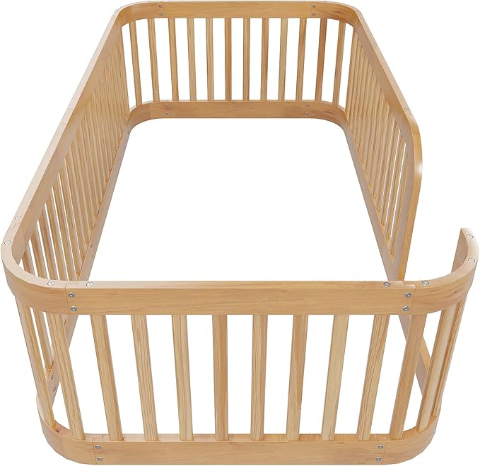 Bellemave Twin Floor Bed with High Fence and Rounded Corner Design, Wood - Image 8