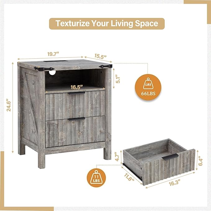 Grey Nightstand with Charging Station - Image 2