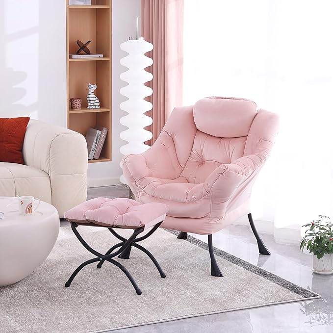 Lazy Chair with Folding Ottoman, Modern Accent Lounge Armchair with Armrests - Image 6