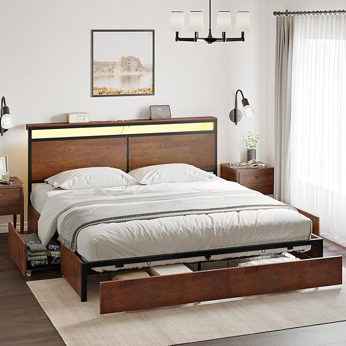 King Bed Frame with Storage Headboard and 4 Drawers Bed Frame King Size with by HAUSOURCE