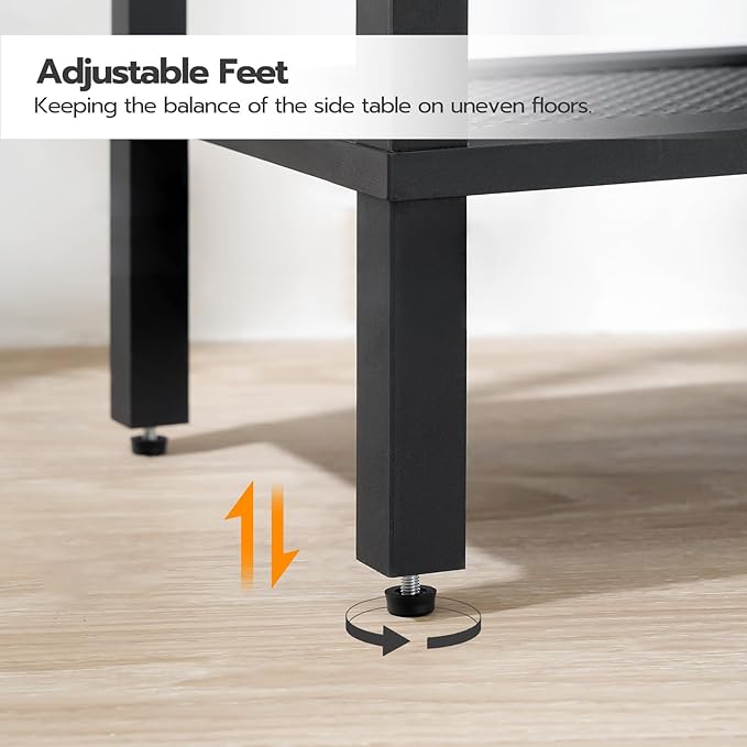 HOOBRO Side Table with Charging Station, Nightstand with 2-Tier Storage Shelf - Image 8