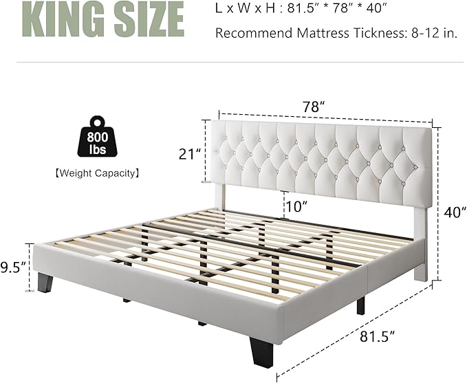 Feonase King Size Velvet Platform Bed Frame, Upholstered Bed - Image 2
