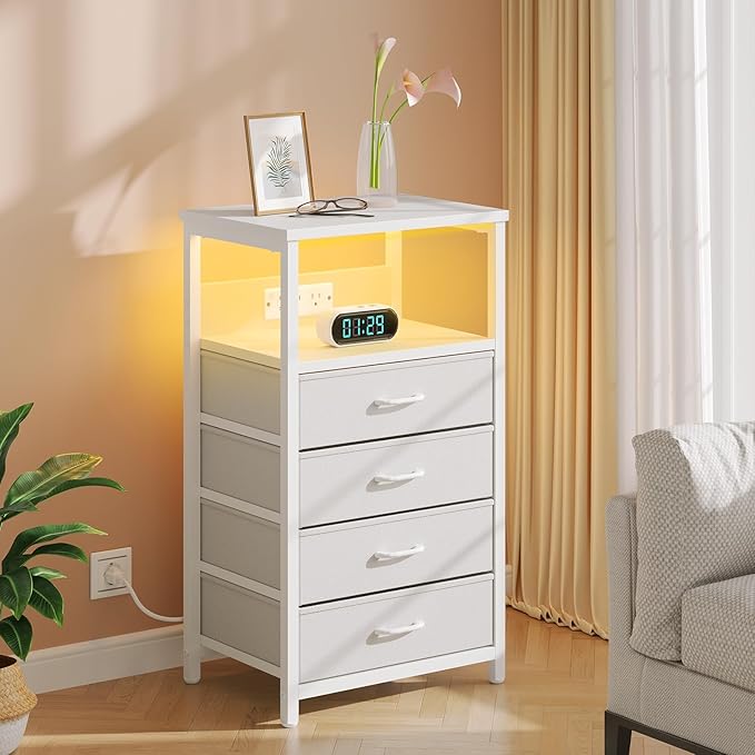 Seventable Night Stand with Charging Station, Tall Nightstand with 4 Fabric - Image 7