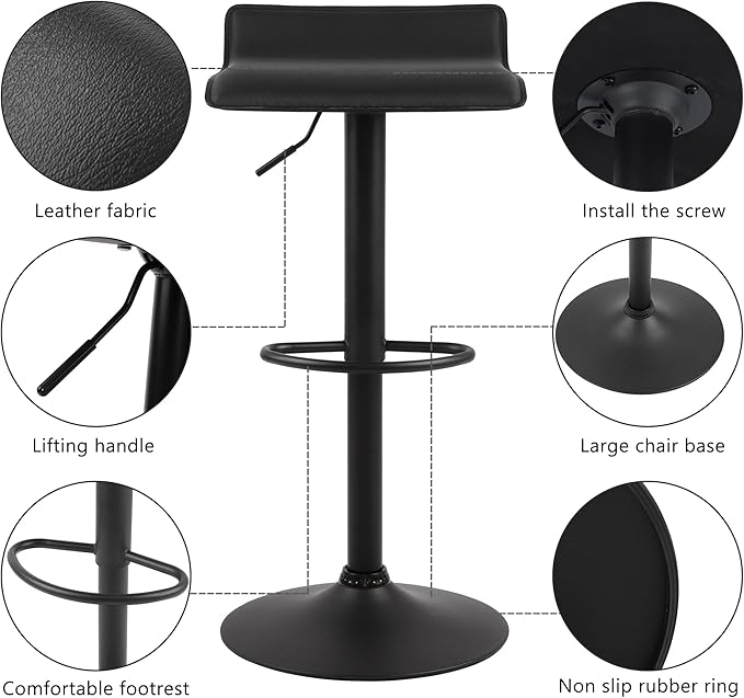 NOBPEINT Contemporary Chrome Air Lift Adjustable Swivel Bar Stool - Image 6