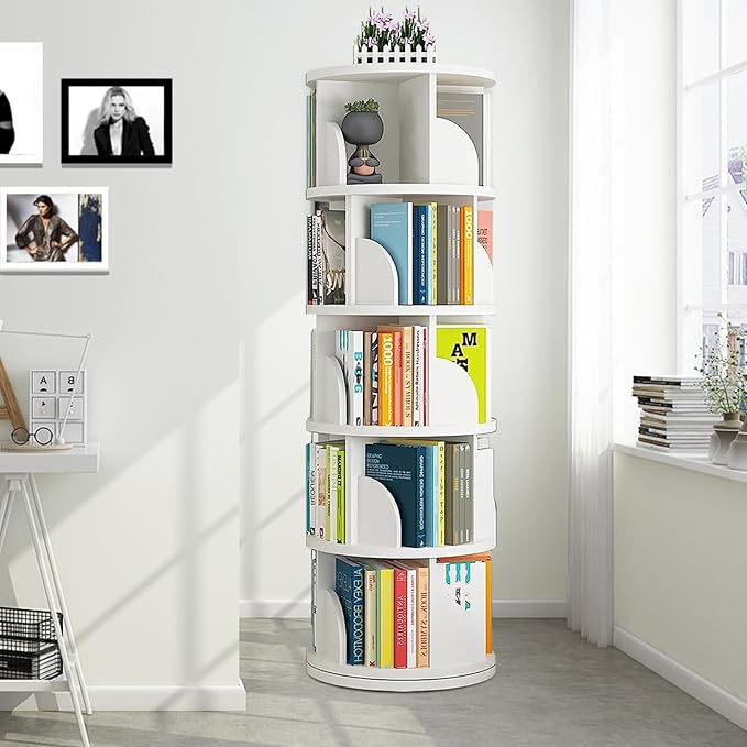 Rotating Bookshelf Tower, 360 Display 5 Tier Floor Standing Bookcase Storage by Unknown