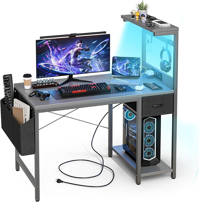 Gaming Desk 55 Inch with Power Outlet and LED Light, Computer Desk with by Unknown
