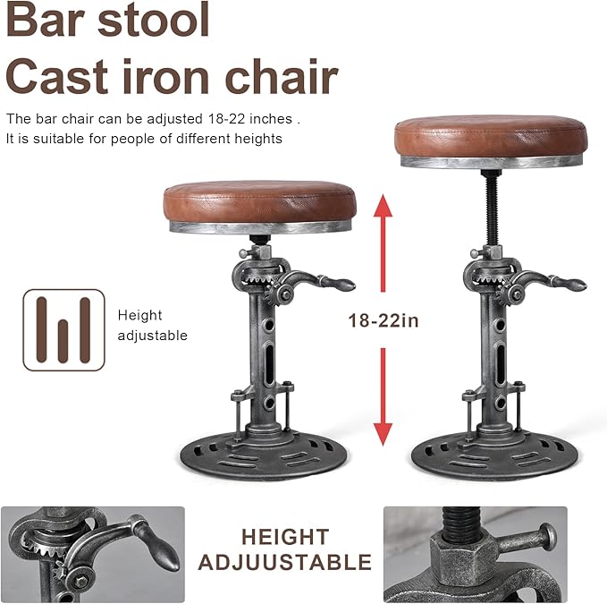 LOKKHAN American Antique Steampunk Deco Vintage Industrial Bar Cafe Stool - Image 7