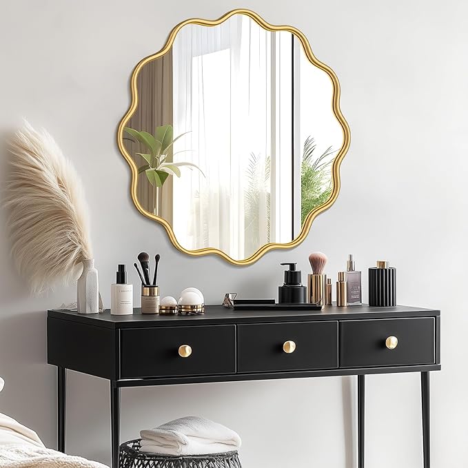 PROHOMEWARE Gold Round Mirror 36 Inch Wavy Bathroom Vanity Mirror Gold Frame - Image 7