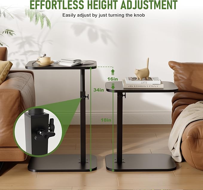 C Shaped End Table, Adjustable Height Couch Side Table, Horizontal 360°Swivel - Image 4