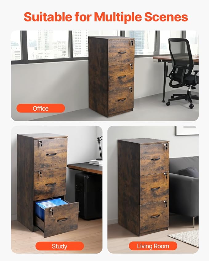 VEVOR 3 Drawer File Cabinet - Image 8