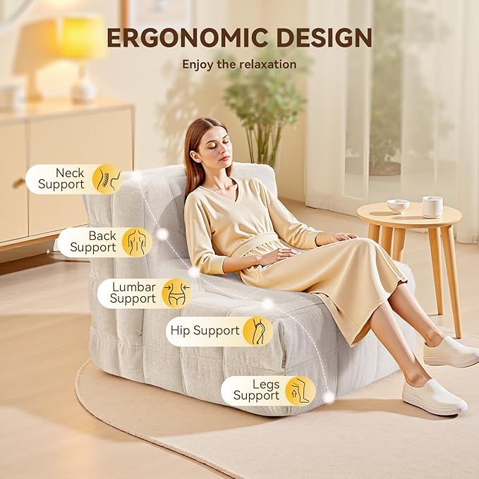 Bean Bag Chair, Soft Chenille Pre-Filled Lazy Chair Floor Sofa Bean Bag Chair - Image 7