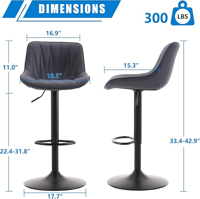 YOUNIKE Bar Stools Set of 2 for Kitchen Island, Faux Leather Padded Barstools - Image 2