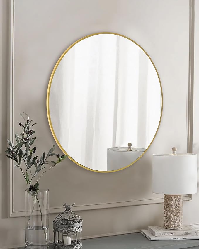 Gold Round Mirror, Bathroom 24 Inch Vanity Wall Mirror, Modern Circle Mirror - Image 2